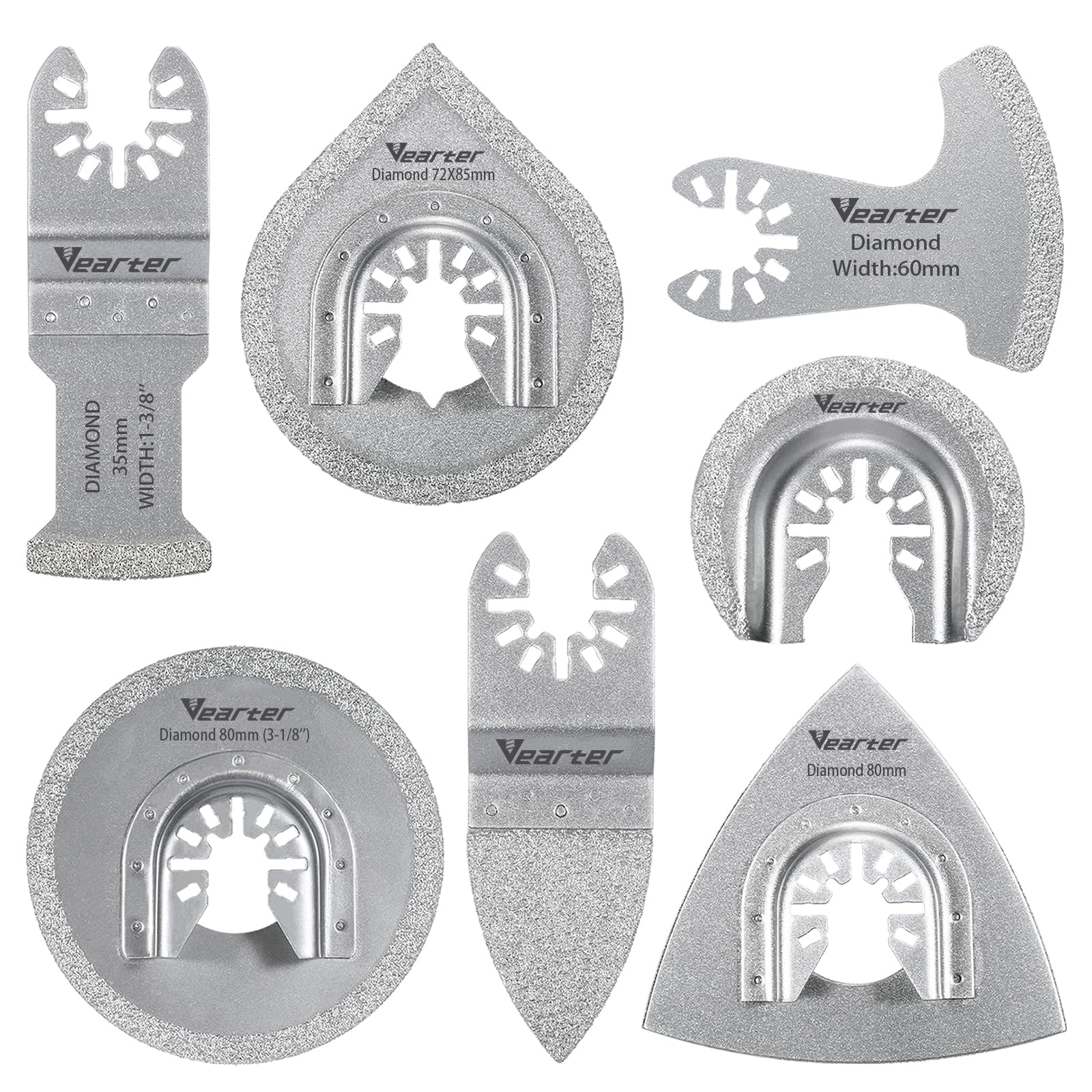 Vearter 7PCS Diamond Multi Tool Blade, Universal Multitool Blades for Grit Grout Removal, Quick Release Multi Tool Blades for Tile, Air Brick, Cement, Concrete, Masonry