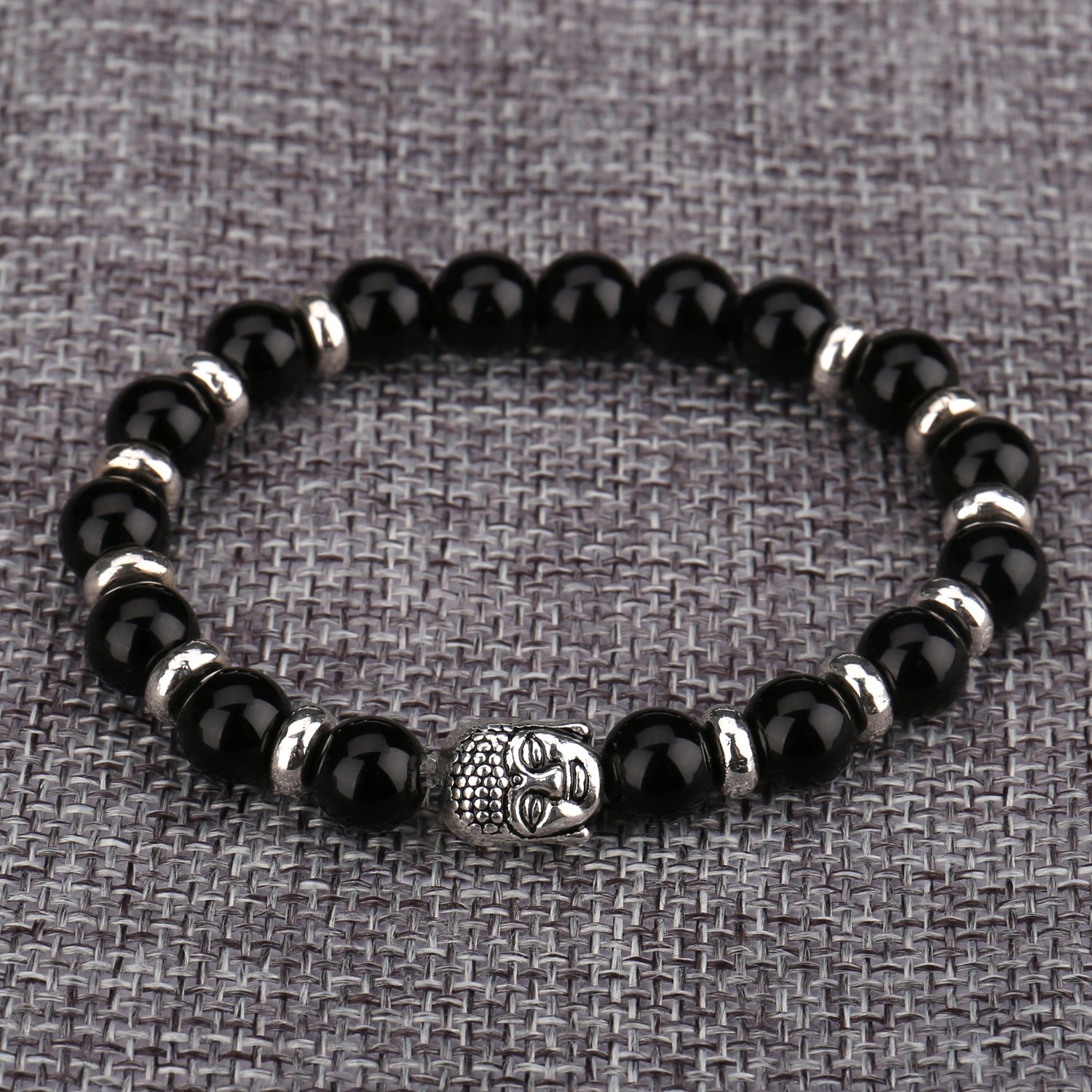 Bead Bracelets,UHIBROS Unisex Natural Tiger Eyes, Black Matte, Weathering Agate Beads Stretch Bracelets With Leopard Head Gold,Silver