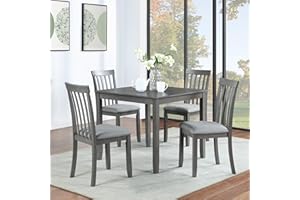 LUMISOL Dining Table Set for 4, Farmhouse Counter Height Kitchen Table Set with a Square Table and 4 Upholstered Chairs, Solid Wood Table and Chairs Set for Kitchen, Dining Room, Grey