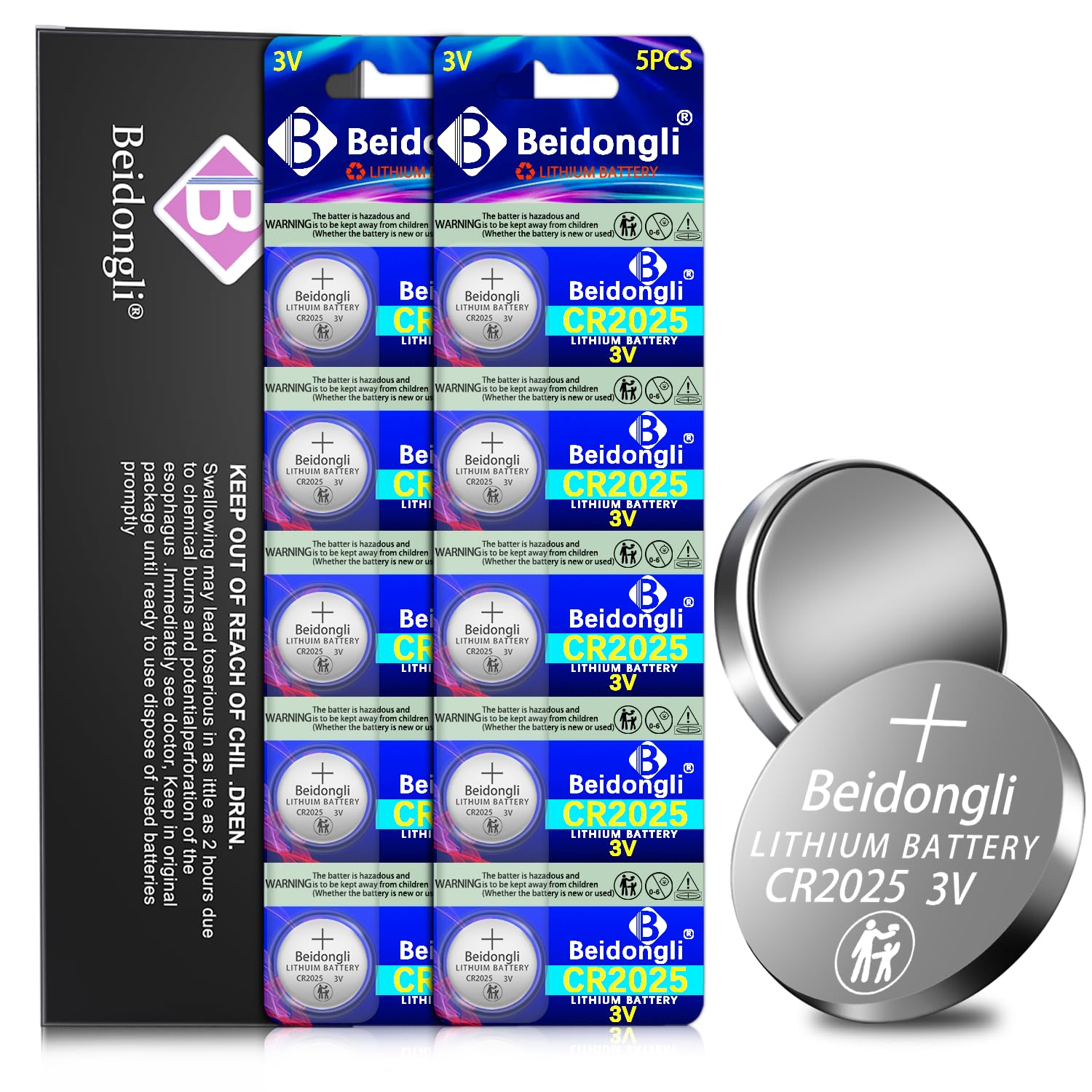 Beidongli CR2025 3V Lithium Coin Battery (10-batteries)【5-Year Warranty】