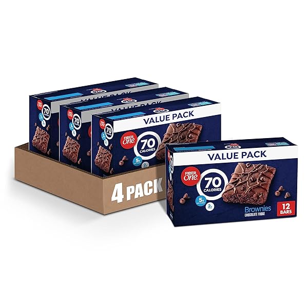 FIBER ONE 70 CALORIE BROWNIES, CHOCOLATE FUDGE, SNACK BARS, 12 COUNT (PACK OF 4)