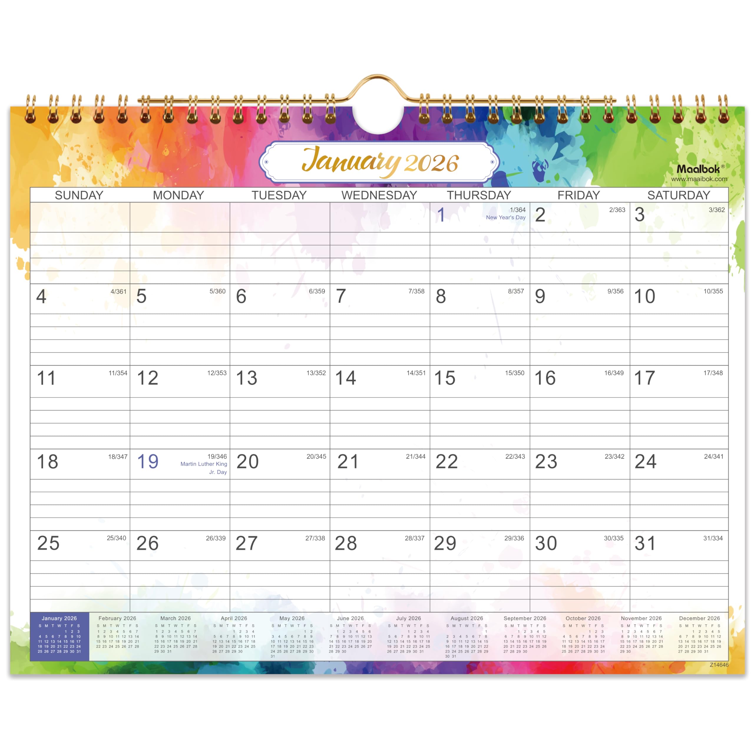 Photo 1 of 2026 Calendar - 2026 Wall Calendar 12 Months, from Jan.2026 - Dec.2026, Calendar 2026, Monthly Calendar with Julian Date, 11 x 8.5 in, Twin-Wire Binding, Great for Hanging on The Wall, Color Design
