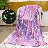 Unicorn Blanket for Girls, Glow in The Dark Blankets for Kids, 50" x 60" Rainbow Throw Blanket Soft Fleece Luminous Toddler Blanket Birthday Gifts for Age 2 3 4 5 6 7 8 9 10 11 12 Year Old, Purple