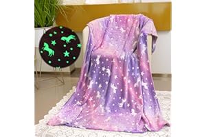 SNOWOLF Unicorn Blanket for Girls, Glow in The Dark Blankets for Kids, 50" x 60" Rainbow Throw Blanket Soft Fleece Luminous Toddler Blanket Birthday Gifts for Age 2 3 4 5 6 7 8 9 10 11 12 Year Old, Purple
