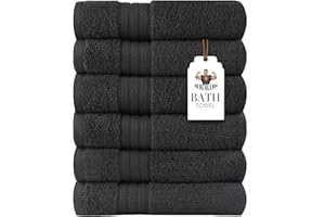HERCULEAN Small Bath Towels 20 x 40 Pack of 6 | Quick Dry and Highly Absorbent | 100% Cotton Terry Towels for Bathroom - Perfect for Shower - Pool and Spa - Luxury Soft Towels - Charcoal Grey