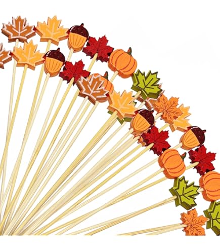 Pumpkins Maple Leaves Fall Cocktail Picks Autumn Theme Toothpicks Fruit