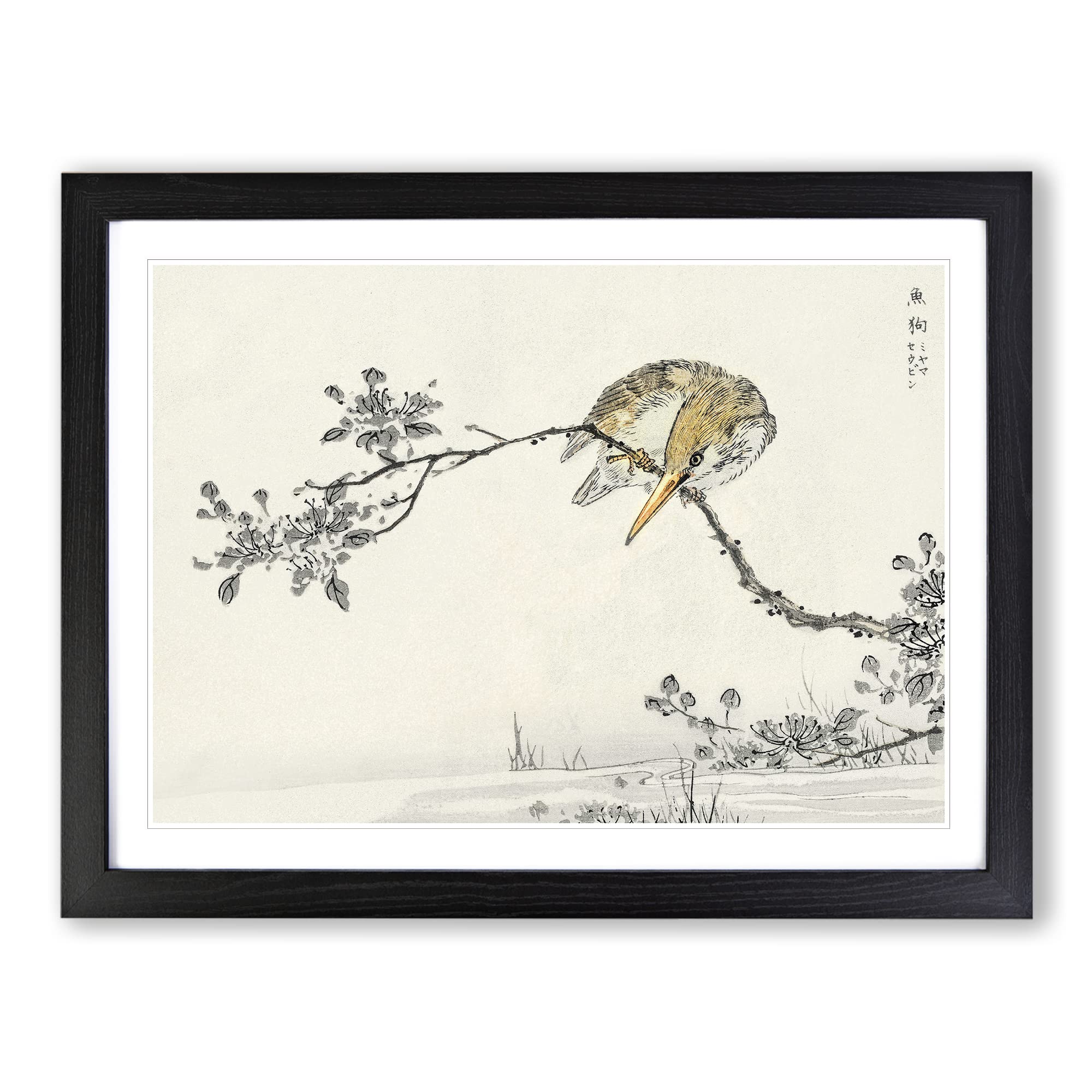 Pied Kingfisher By Numata Kashu Asian Japanese Framed Print | A4 Black Framed Wall Art | Ready to Hang | Asian Nature Picture | Living Room Bedroom Lounge Office