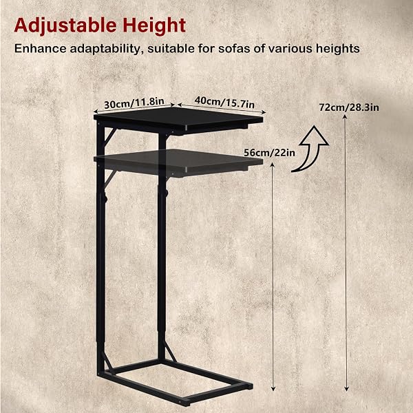 WEGXY C-SHAPED END TABLE, SMALL SIDE TABLE FOR COUCH WITH STURDY METAL FRAME, MULTI-FUNCTIONAL SOFA TABLE FOR LIVING ROOM, BEDROOM, BEDSIDE, NIGHTSTAND, COMPACT ACCENT TABLE – BLACK