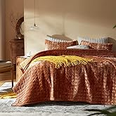 LEAONME Velvet Quilt California King-118''x106'', Lightweight Burnt Orange Velvet Comforter Set with 2 Pillow Shams, Soft Oversized Bedspread Coverlet Quilted Bedding Set for All Season
