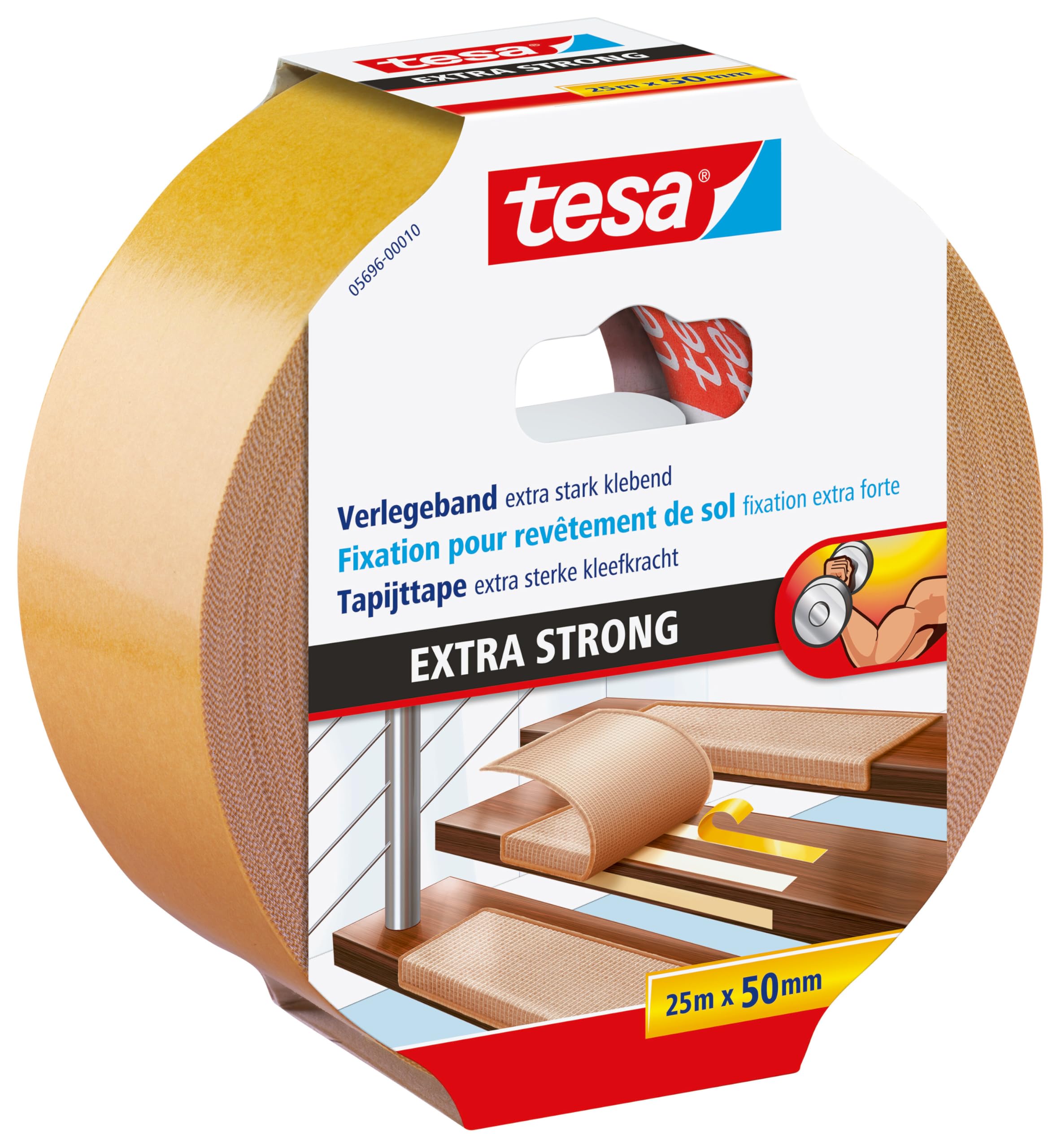 tesa Flooring Tape Extra Strong Adhesive - Double Sided Adhesive Tape for Laying Carpet and PVC Flooring - Double Sided Adhesive - 25 m x 50 mm