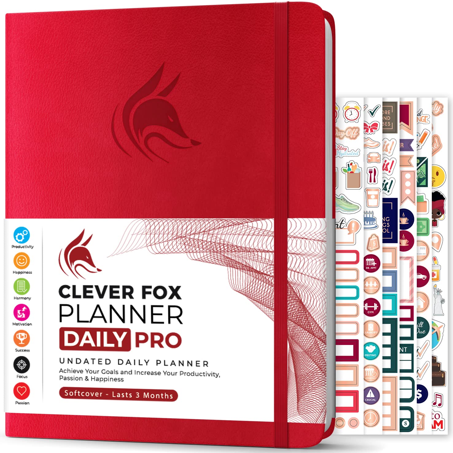 Clever Fox Planner Daily PRO - Daily Life Planner and Gratitude Journal to Increase Productivity, Time Management and Hit Your Goals, Undated, A4 Size - 21.5x28cm, Lasts 3 Months (Red)