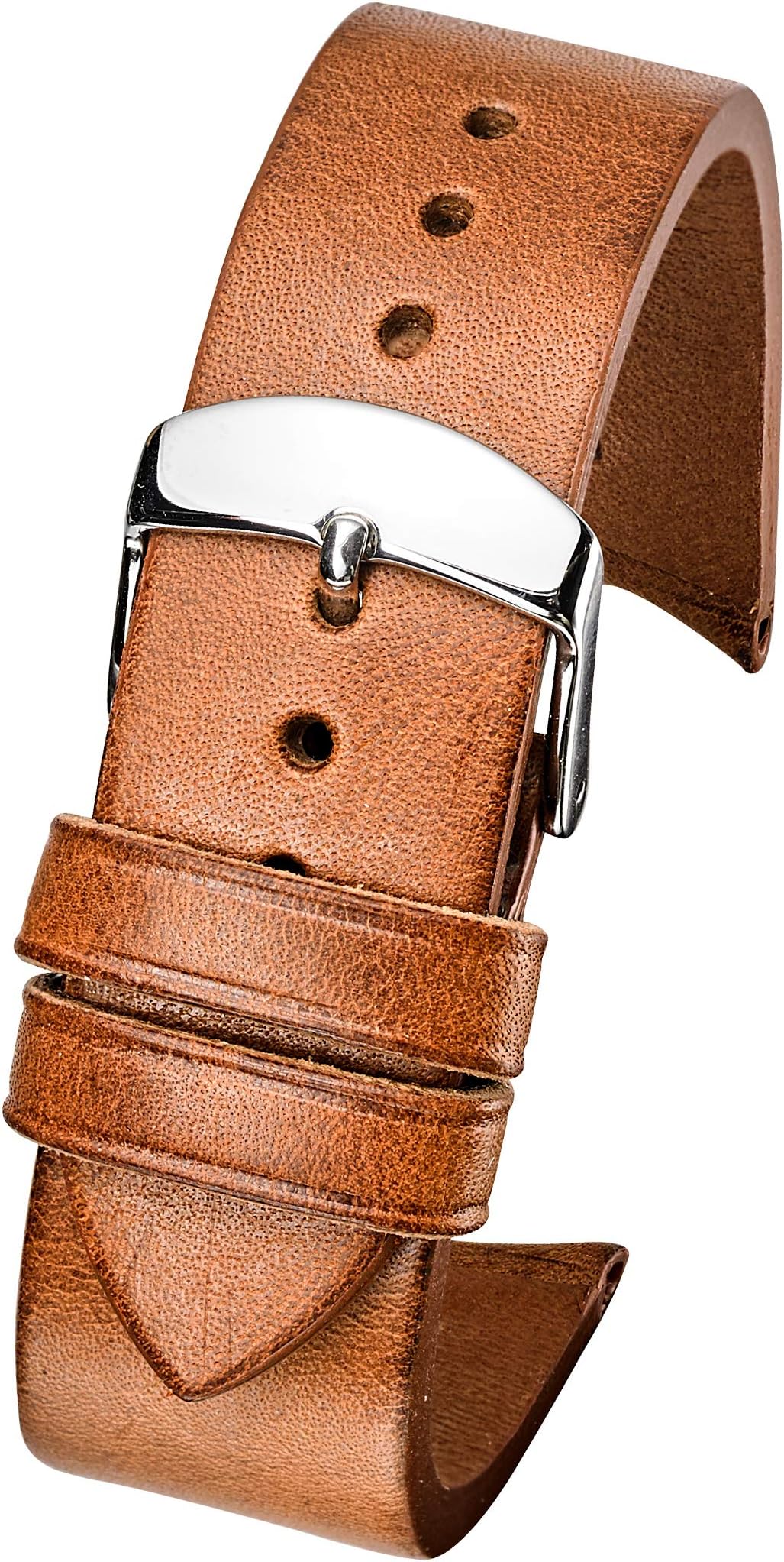 Alpine Hand Made Genuine Vintage Leather Watch Band with Curved Ends - Black, Brown, Tan - 22mm