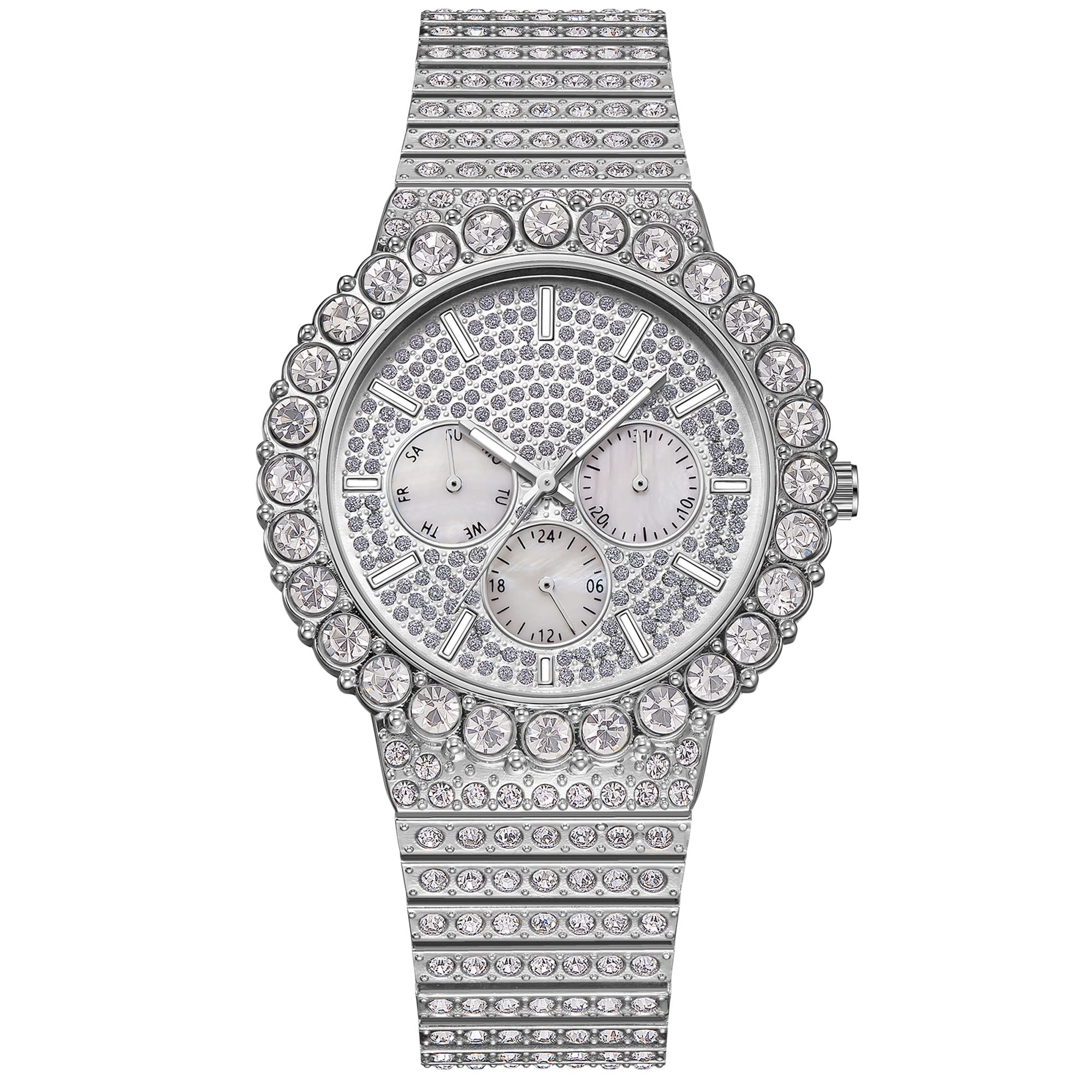 Men Diamond Watch Full Iced Out Quartz Analog Watches for Men Bling Hip Hop Stainless Steel Day Date Waterproof