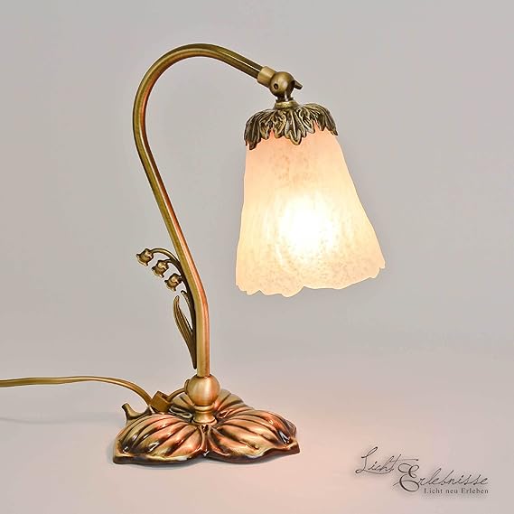 Tischlampe Jugendstil Echt-Messing Bronze Hell E14 Kabelschalter Blumen