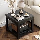 Homieasy 20x20 End Table, Square Side Table for Living Room, Black | Large Wood Accent Table with Storage Shelf, Modern Farmhouse Nightstand Bedside Table