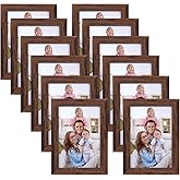 Giftgarden 4x6 Picture Frame Brown Set of 12, Multi Rustic Walnut Wood-Color 4 by 6 Photo Frames Bulk for Wall or Tabletop Display
