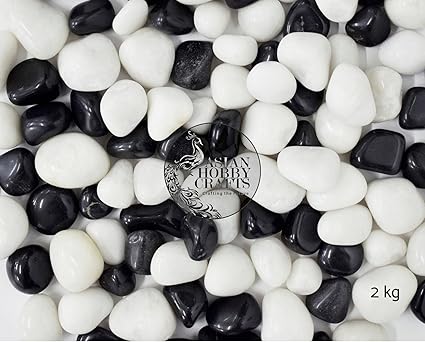 Asian Hobby Crafts Pebbles Glossy Home Decorative Vase Fillers Stone, 2 KG(Black & White)