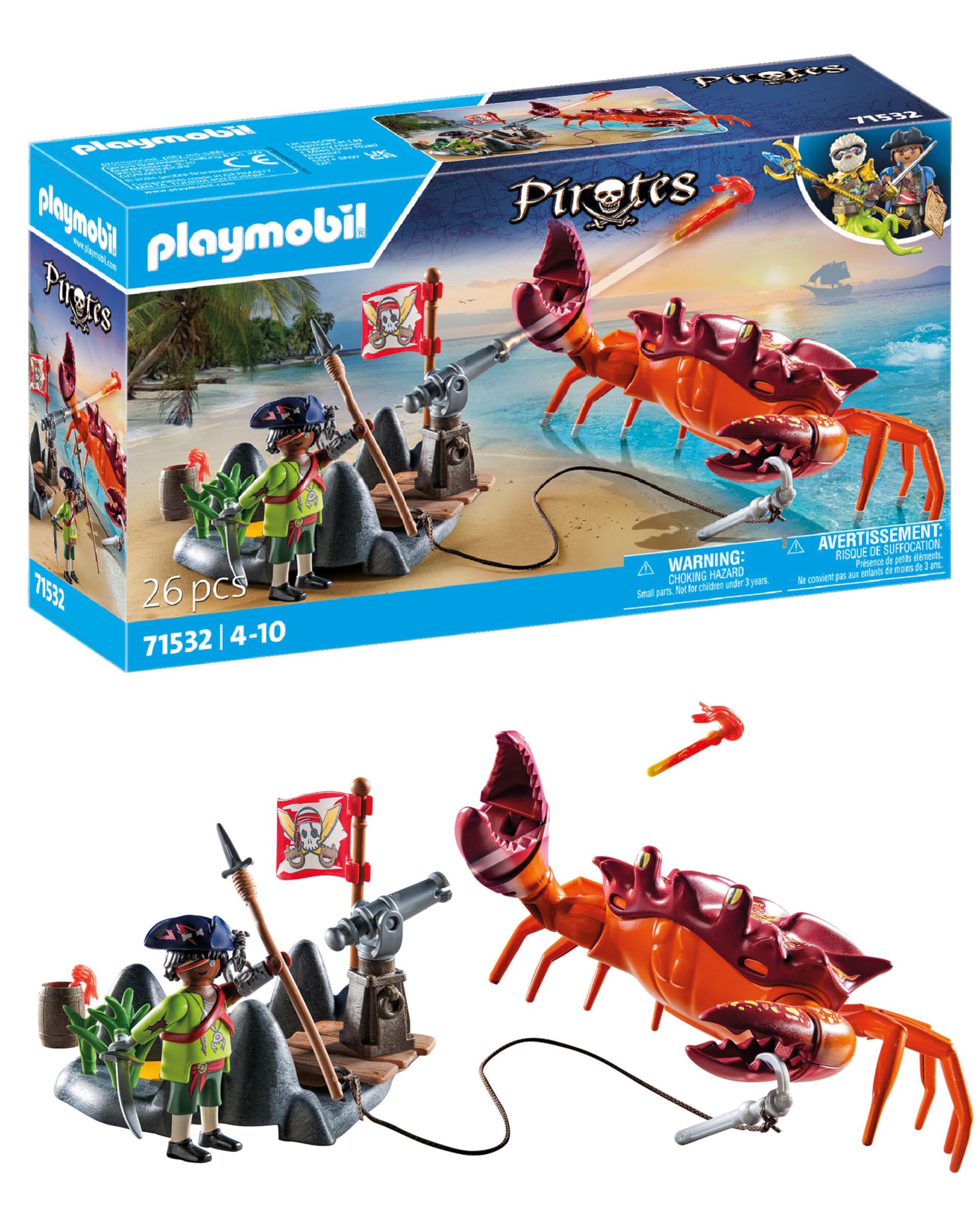 Playmobil 71532 Pirates: Battle with the Giant Crab, fantasy pirate world, fun imaginative role-play, playsets suitable for children ages 4+