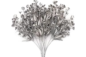 Artificial Plants for Christmas, CATTREE Plastic Grass Faux Shrubs Fake Leaves Simulation Flowers Bushes Home Indoor Outdoor Garden Wedding Festival Decoration Hall Table Planter Filler – Silver 2 Pcs