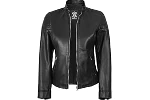 Decrum Leather Jacket For Women - Real Lambskin Cafe Racer Style Womens Leather Jackets