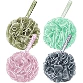 AmazerBath Loofah Sponge 60g/Piece, Exfoliating Bath Sponge Body Scrubber, Loofa Set of 4 - White Grey-Pink-Army Green-Green
