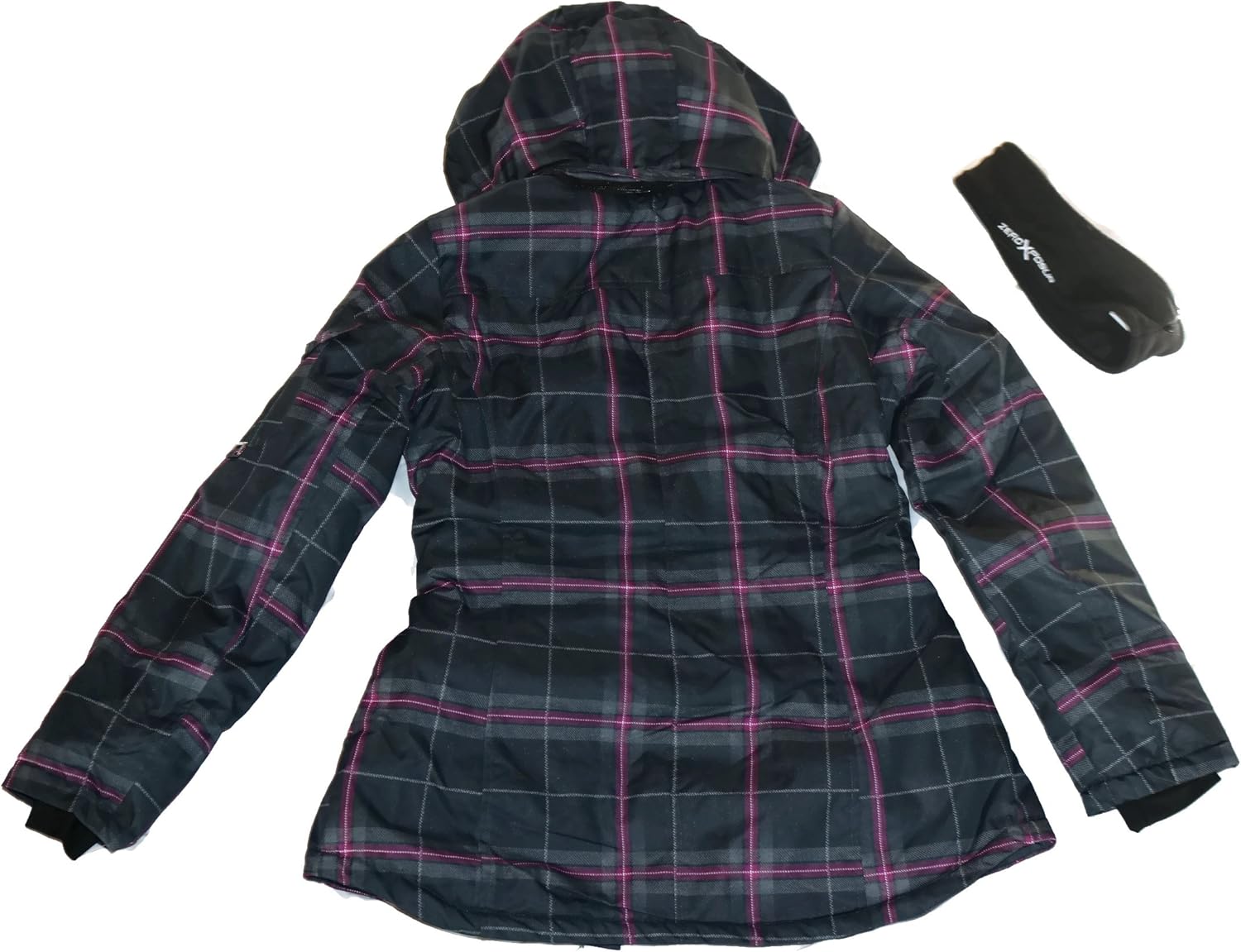 ZeroXposur Black and Purple Plaid Print Ski Jacket with Black Fleece