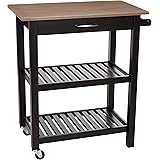 Amazon Basics Kitchen Island Cart with Storage, Solid Wood Top and Wheels - Gray-Wash / Black