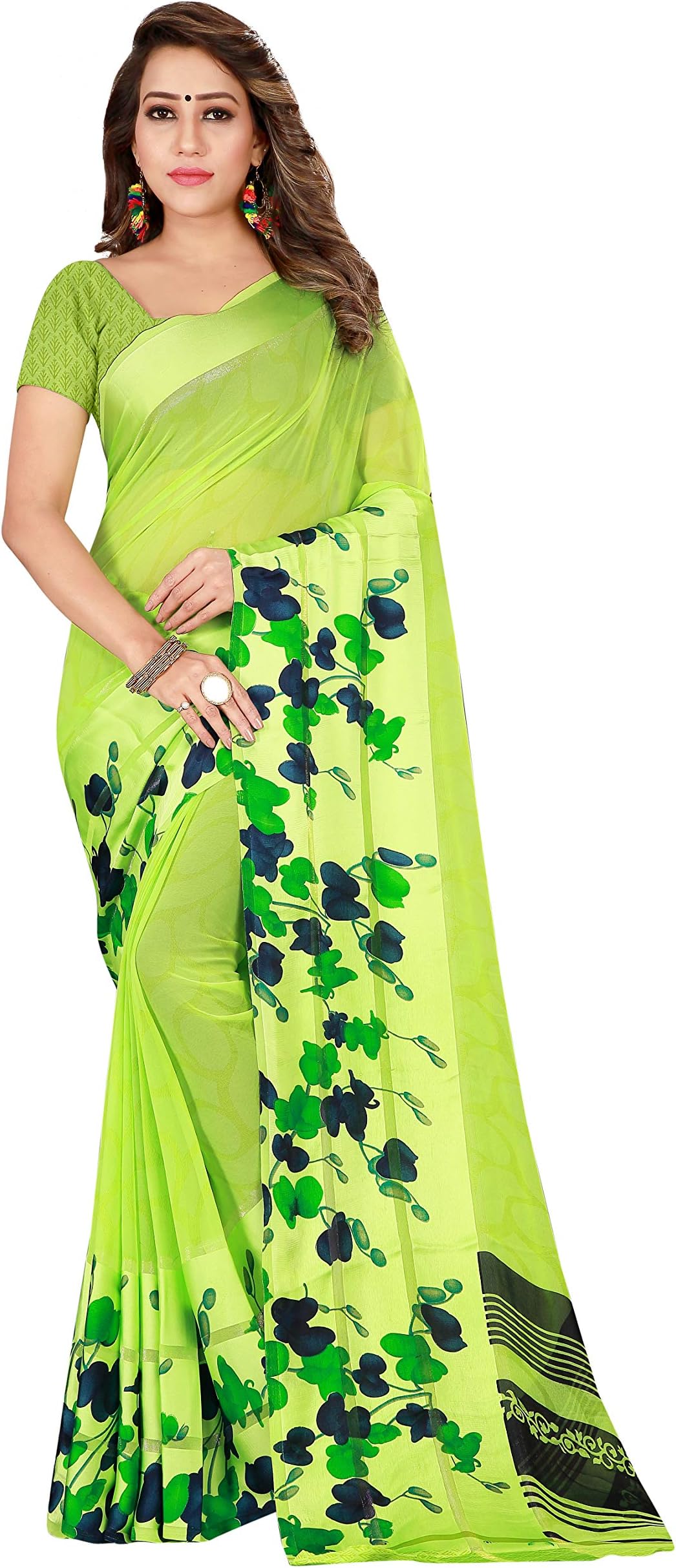 SVB Sarees Women's Georgette Satin Patta Saree, With Blouse Piece