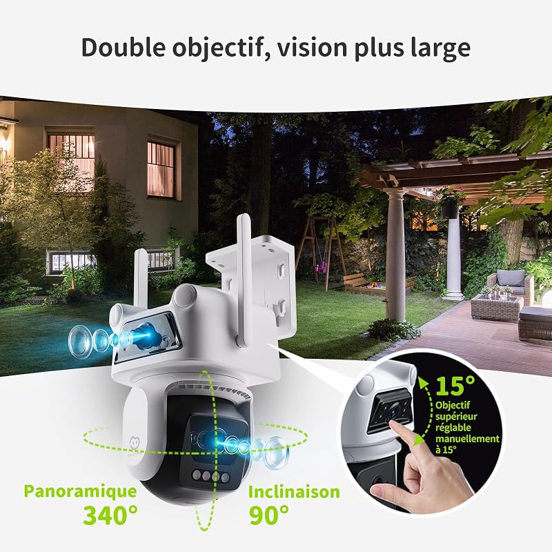 3K+3K (5MP+5MP) Caméra Surveillance Extérieure à Double Objectif, 2,4 GHz Wi-FI, 360° Sécurité, Stockage Carte 512 Go, Suivi Auto, Détection Humaine/Véhicules, Vision Nocturne en Couleur — photo 2 sur 8