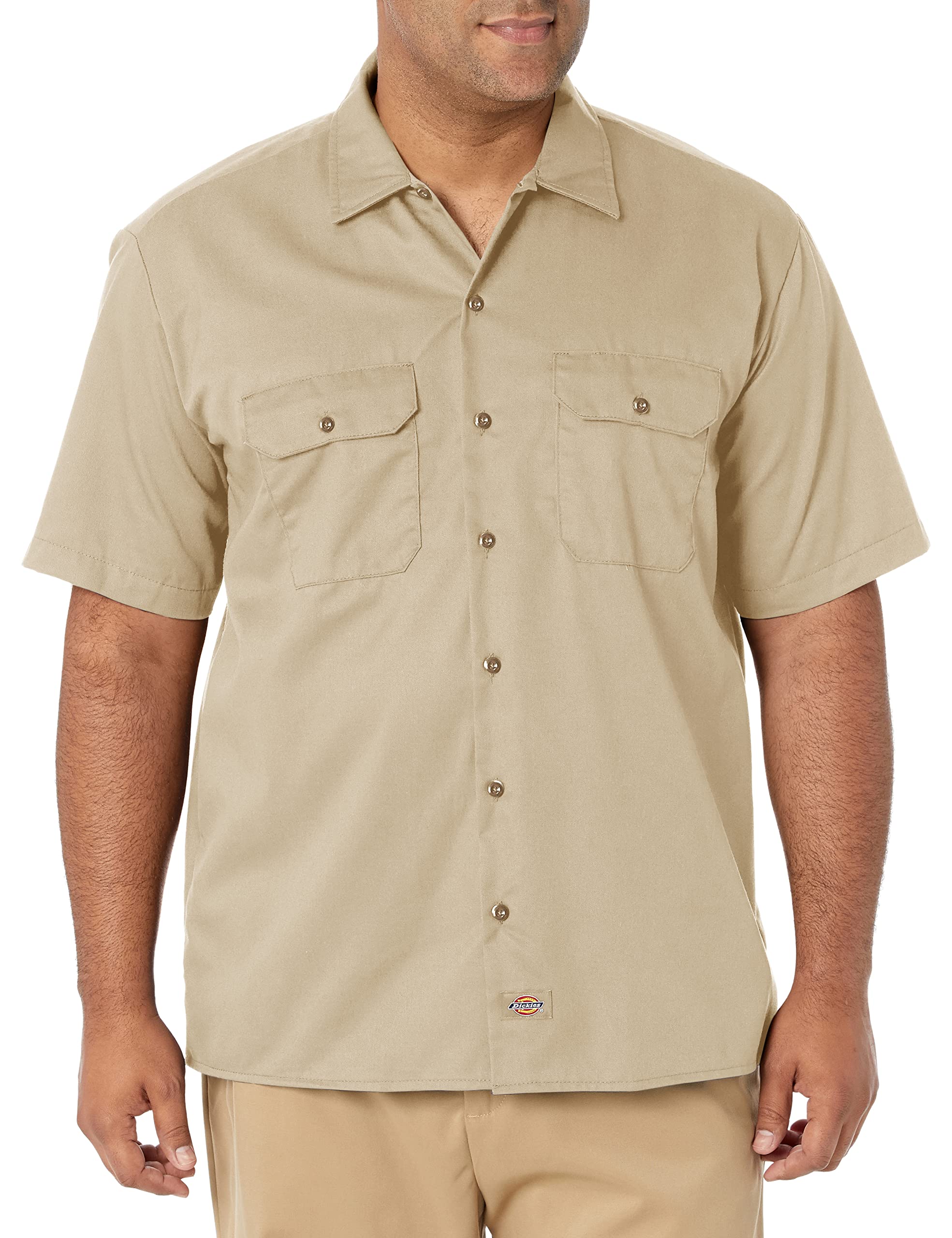 Photo 1 of Dickies Men’s Short Sleeve Work Shirt – Durable Twill Button Down Shirts for Men, Lightweight Uniform for Daily Wear, Desert Sand, X-Large