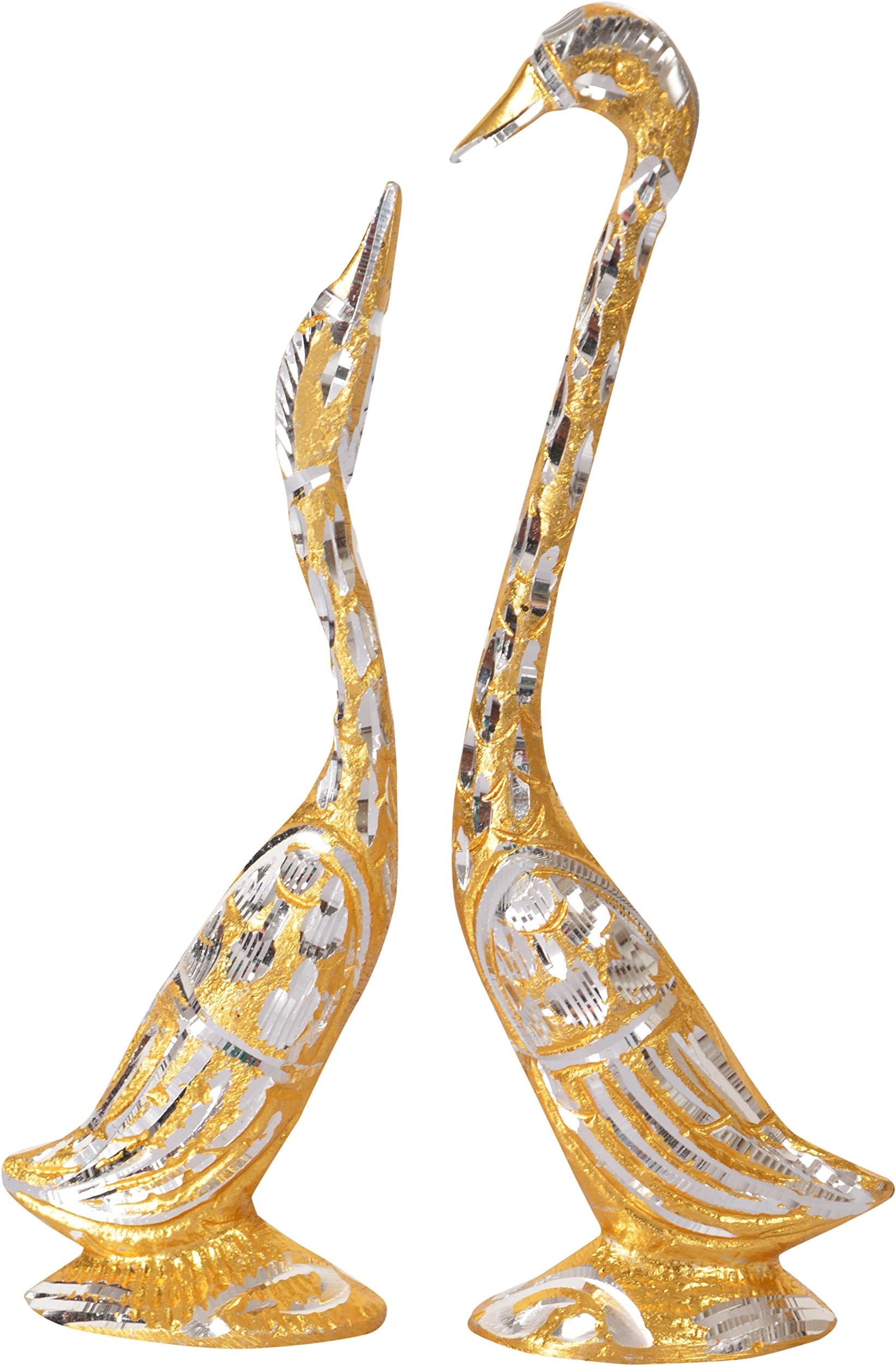 HOUZZPLUS Metal Showpiece (swan 1- 9 x 2 x 17 cm swan 2- 10 x 2 x 17, Gold & Silver)