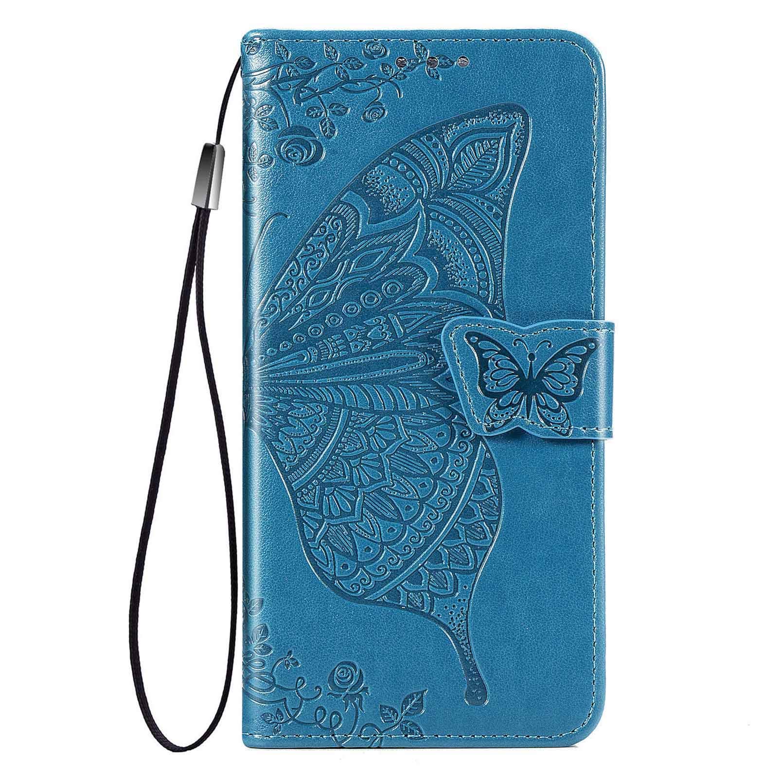 HAOTIAN Case for Samsung Galaxy A21S Case Wallet, Butterfly Embossed PU Leather Magnetic Filp Cover with Wallet/Holder [Flip Stand/Card Slot]. Blue