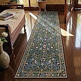 Morebes Boho Floral Washable Hallway Runner Rug 8ft Non Slip, Soft Flowers 2.5x8 Bathroom Rug Runner, Botanical Birds Ultra Thin Indoor Floor Carpet for Kitchen Laundry Bathroom, Navy Blue