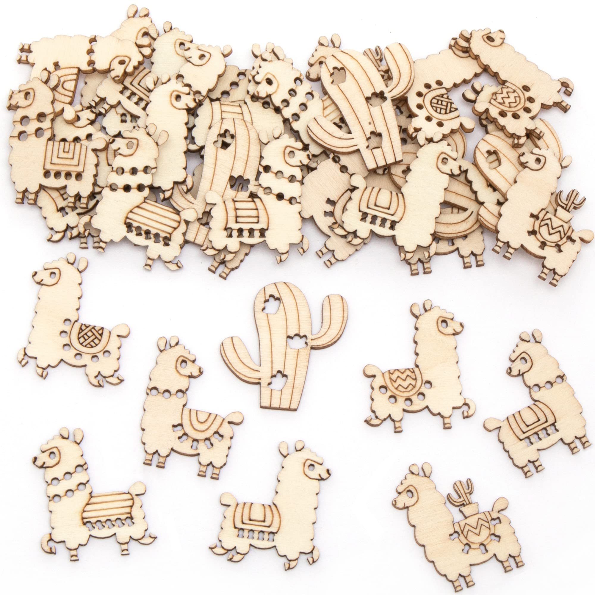 Baker Ross Llama Mini Wooden Shapes - Pack of 100, Wood Animal Crafts for Children (FC402)