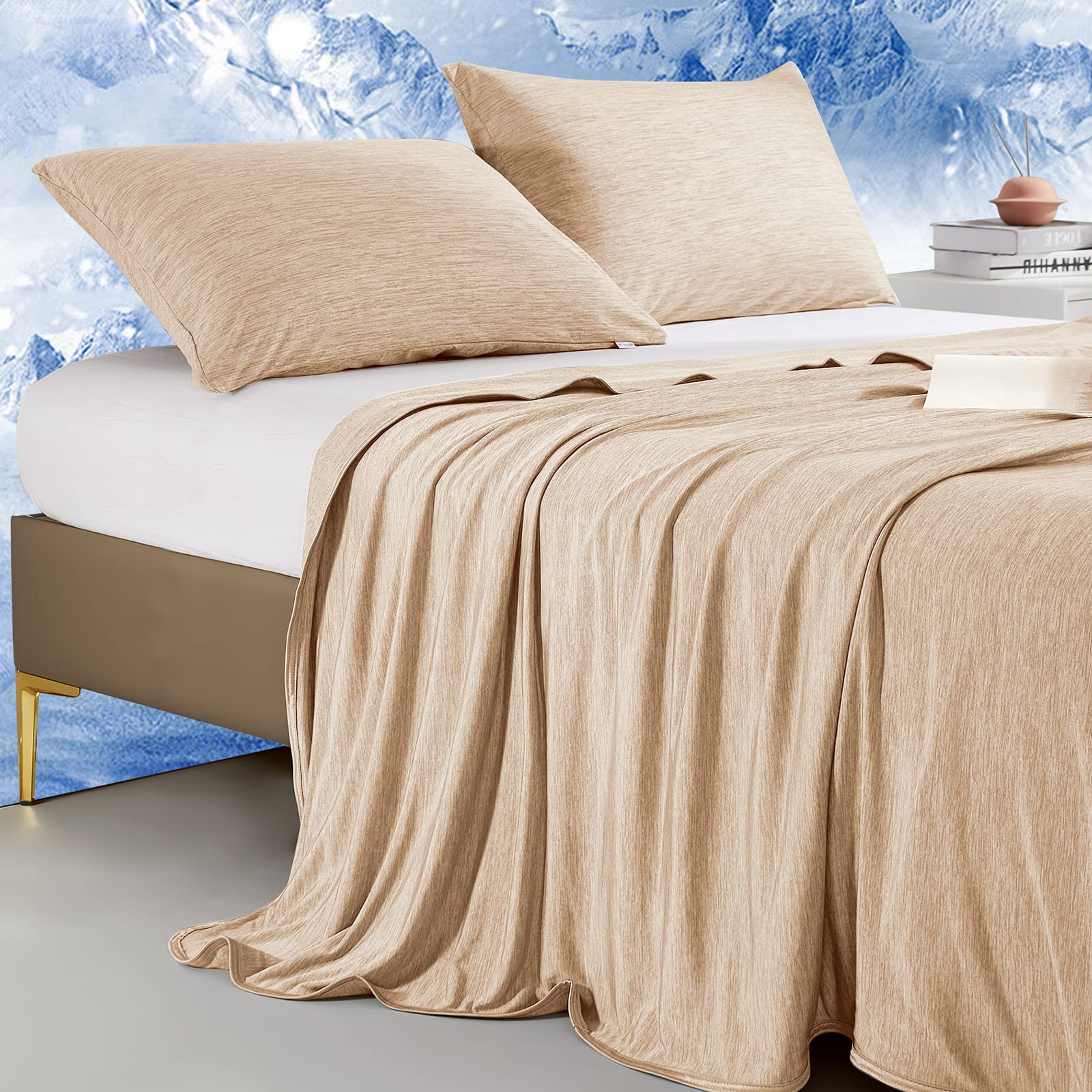 Marchpower Cooling Blanket, Arc-chill 3.0 Cooling Fiber Summer Throw Blankets, Q-Max>0.5 Double-sided Lightweight Cool Blanket for Night Sweats Adult Kids, Breathable & Comfortable, 130x170cm, Beige
