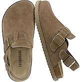 CUSHIONAIRE Brooklyn Suede Womens Slides– Comfortable Clog Mules with Adjustable Buckles – Summer Shoes for Women