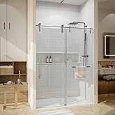 Shower Door 56-60" W × 76" H Glass Shower Door with 5/16"(8mm) Clear Tempered Glass,Frameless Shower Door with Handle and Sea