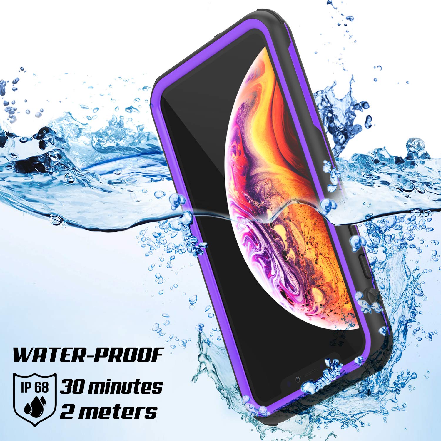Punkcase Waterproof Case [Rapture Series] Protective IP68 Certified Full Body Cover W/Build in Screen Protector [Clear Back] Dustproof, Shockproof, Snowproof Compatible W/Apple iPhone XR (Purple)