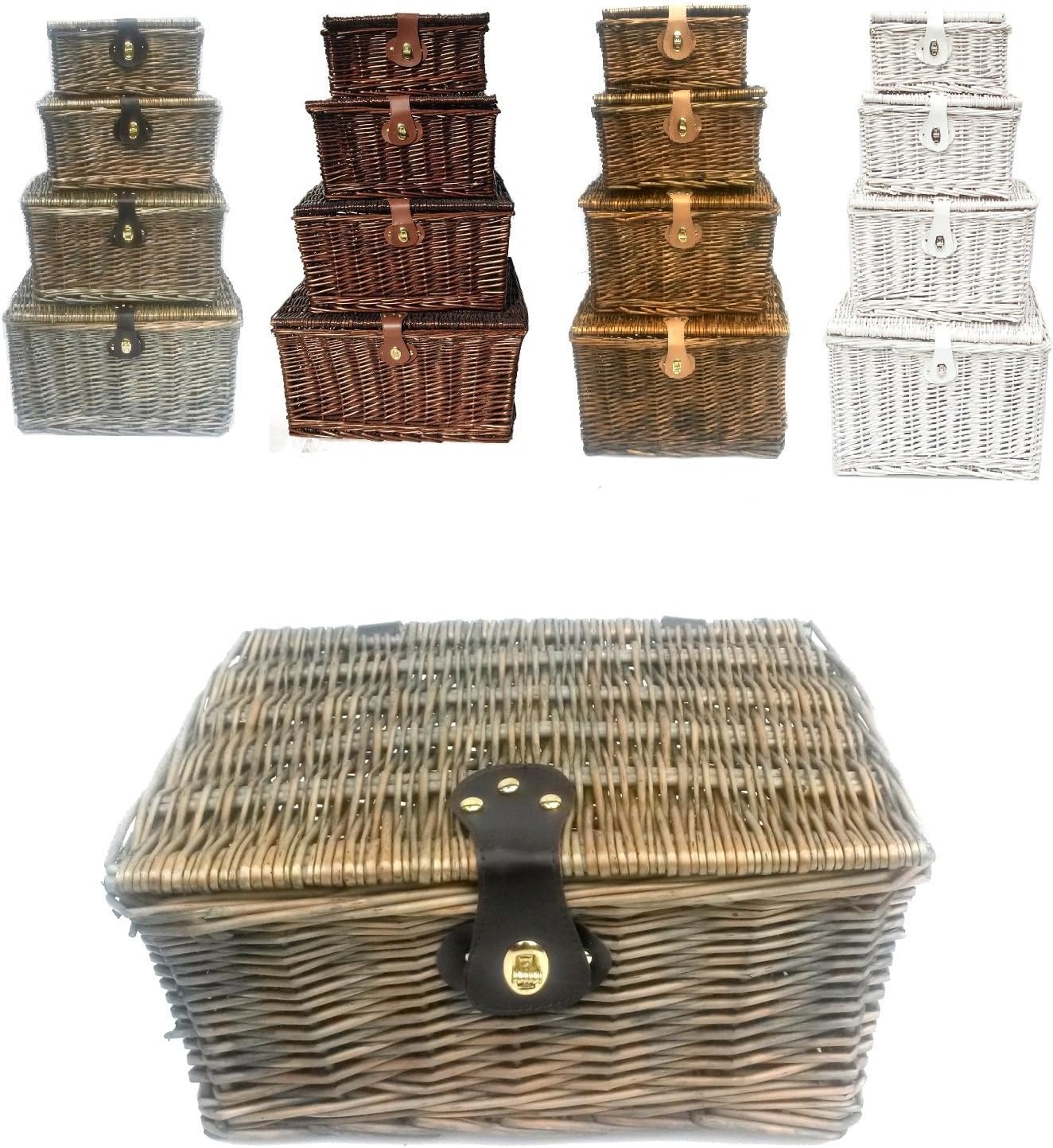 Traditional Wicker Willow Xmas Christmas Picnic Hamper Lidded Gift Empty Storage Box Basket[Oak