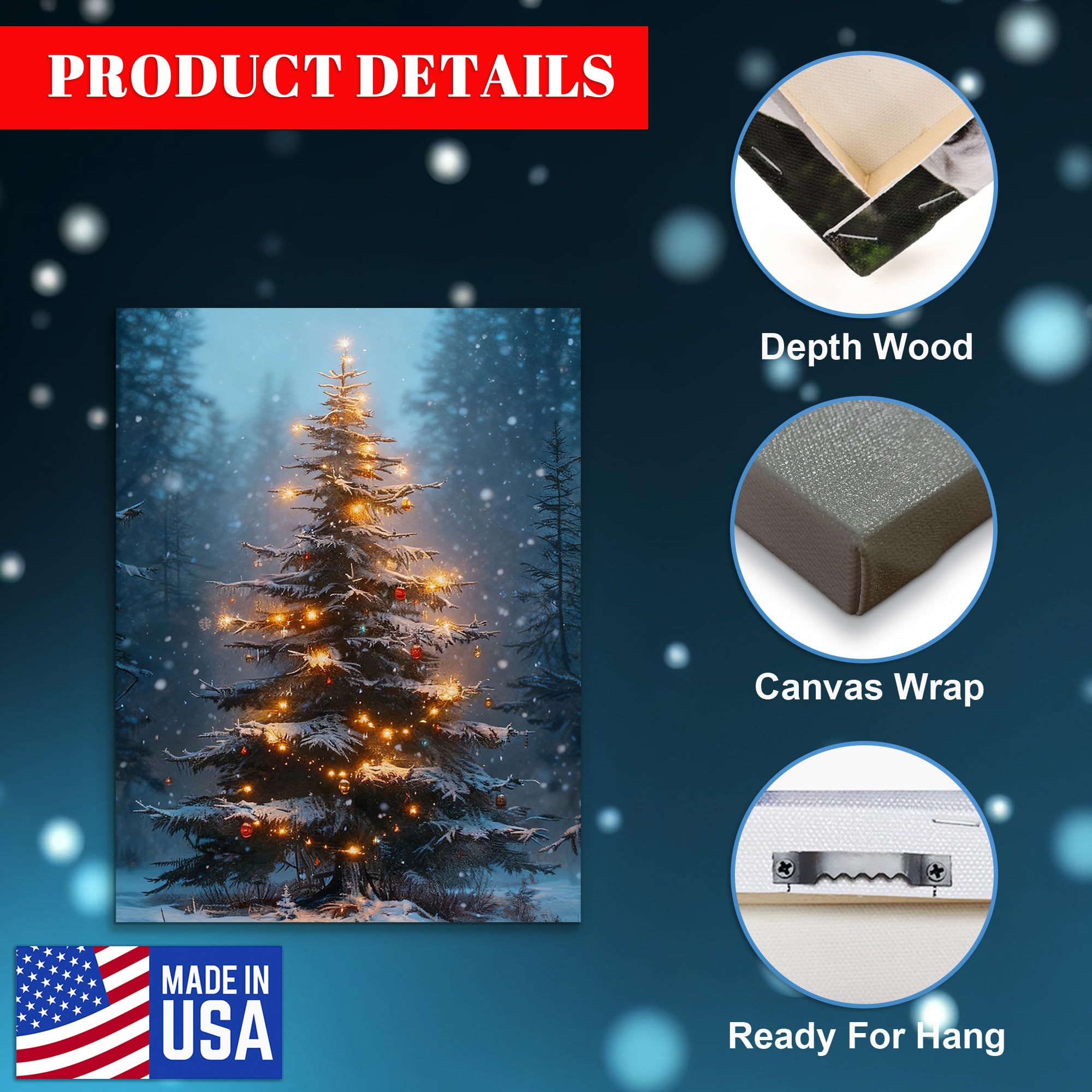 Framed Christmas Pictures Wall Decor,Vintage Pine Tree Prints,Winter Christmas Canvas Wall Art Decoration for Bedroom Bathroom Living Room Rustic Xmas Holiday Gifts (11'' X 14'')