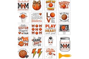 GLOBLELAND 18 Sheets Basketball Texts Transfer Sticker for Cup Craft 3.9x3.6 inch Leopard Basketball Decal Stickers Bow Rub o