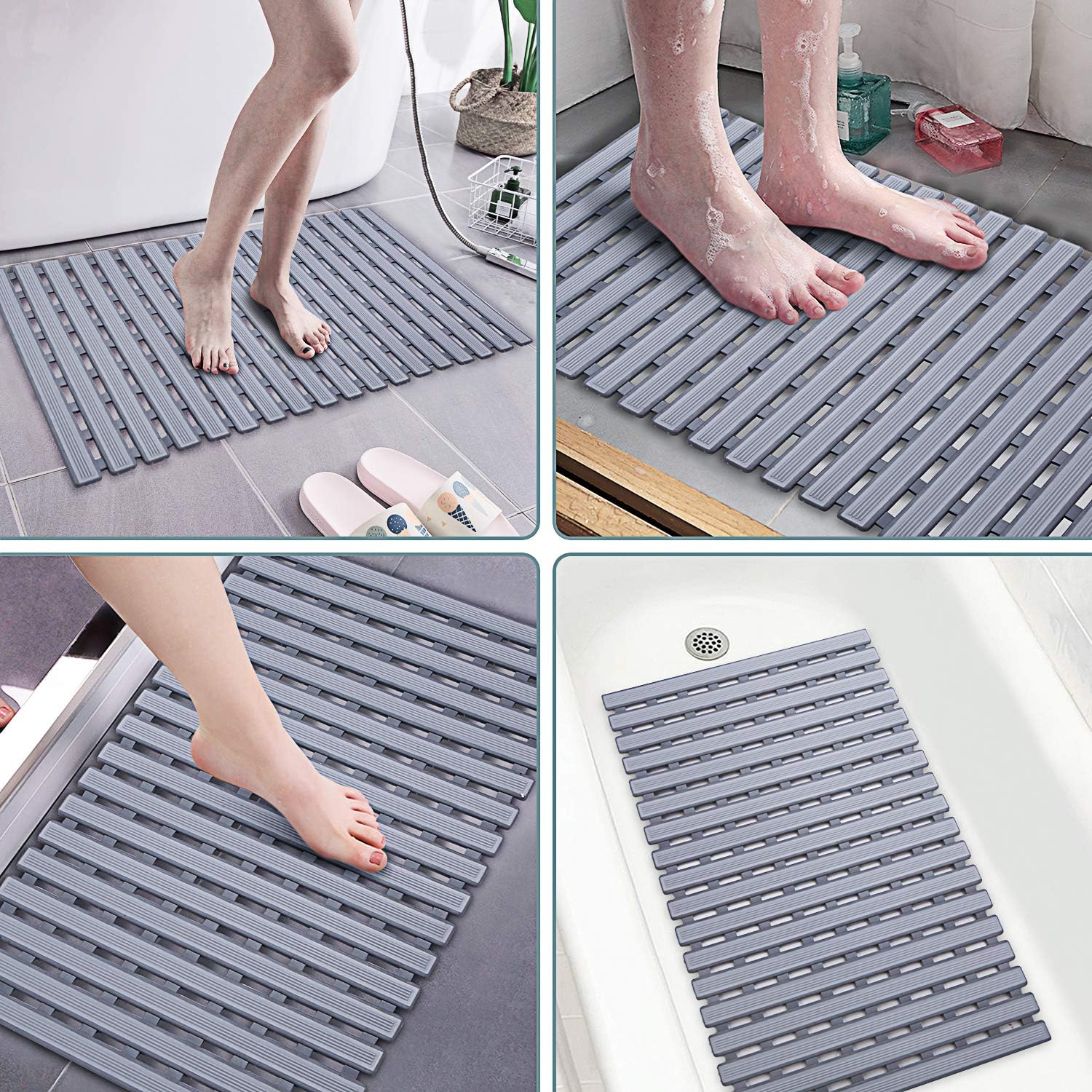 KMAT Shower Mat Non Slip Bathtub Mats Bath Mats for Shower Tub with Suction Cups and Drain Holes,Bathmat Bath Tub Mat (BPA, Latex, Phthalate Free)-Grey: Home & Kitchen