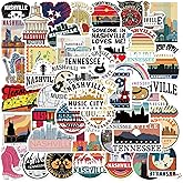 50 Pcs Tennessee Nashville Stickers,Waterproof Vinyl Music City Decals for Water Bottles Laptop Luggage Cup Mobile Phone Skateboard Guitar Helmet Skateboard Guitar Snowboard Décor (Nashville)