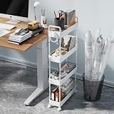 SOLEJAZZ 4-Tier Slim Rolling Storage Cart with 6 Hooks White 12x39x92 cm view 5