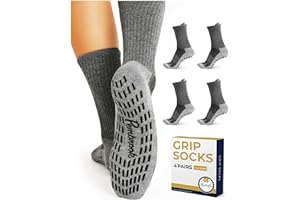 Pembrook 4 Pairs Crew Non Slip Socks - Gripper Socks for Men Women Husband Dad | Grippy Socks for Hospital Yoga Pilates Barre
