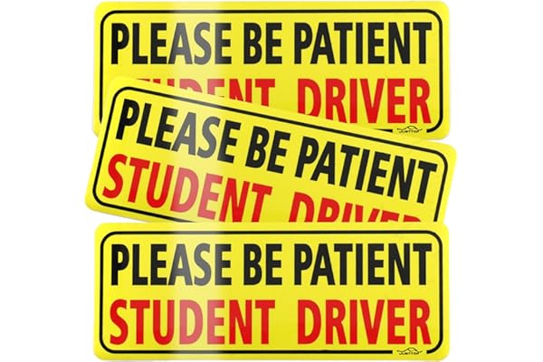 JUSTTOP 3pcs Student Driver Magnet for Car, Please Be Patient Student Driver, New Drivers Sticker Safety Warning, Magnetic Reflective Rookie Driver Bumper Sticker (Black&Red)
