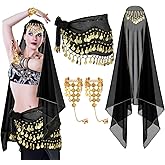 Eurzom 4 Pcs Gypsy Costume Accessories for Women Belly Dance Costume Gypsy Head Hip Scarf Coin Hip Scarf Bracelet