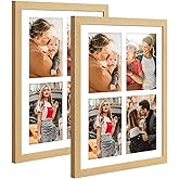 KSROECUD 9x13 Collage frame with 4 Openings 4X6 Pictures, Multiple Picture Frame with Mat, Wall or Tabletop Decor, Natural Wood Grain,2 Pack