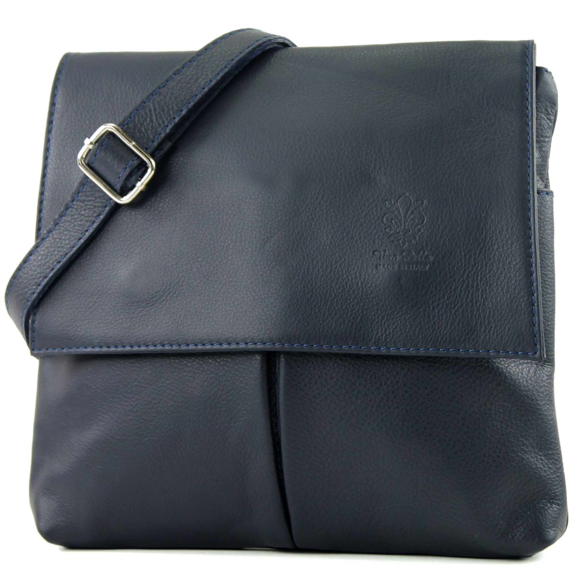 modamoda de Italian Women's Dark Blue Leather Satchel Shoulder Bag Messenger Satchel T63DBL