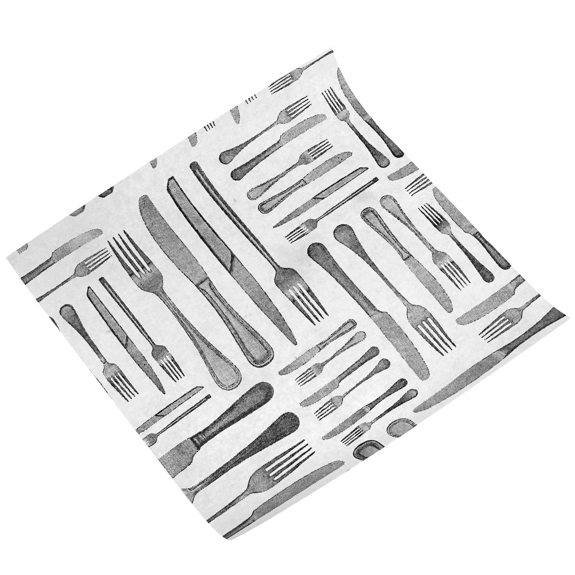 Utopia Cutlery Print Greaseproof Paper 26x43cm - 500 Sheets - Food Bucket Liner